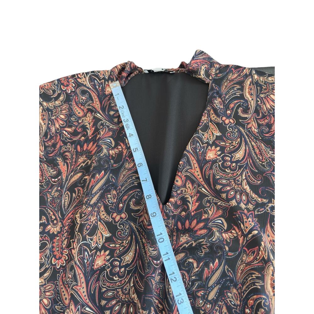 Evereve Dress Paisley Print Tie Front Chiffon Gremlin Forest‎ Eliza Midi Small - Picture 13 of 15